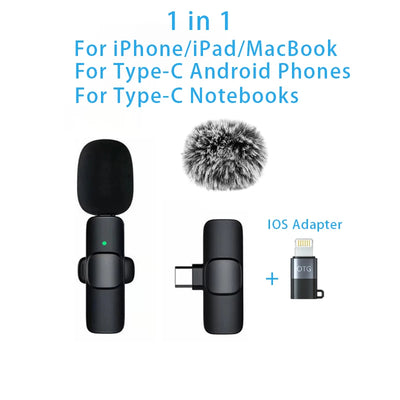 Wireless Lavalier Microphone Portable for iPhone Android PC Camera Live