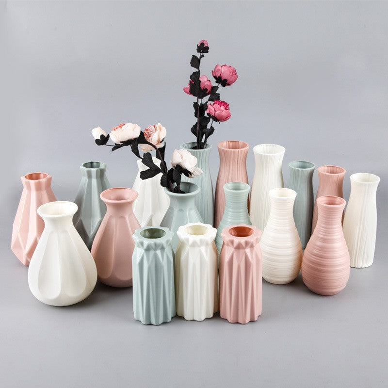 Plastic Vase Fashion Simple Anti-Drop Imitation Ceramic Vase Home Decoration Ornaments