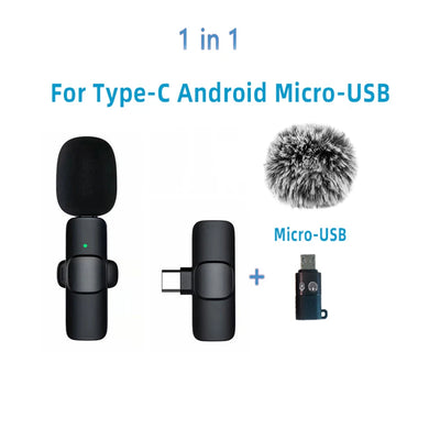 Wireless Lavalier Microphone Portable for iPhone Android PC Camera Live