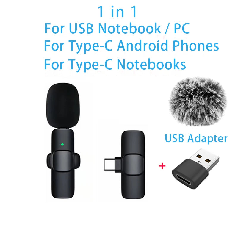 Wireless Lavalier Microphone Portable for iPhone Android PC Camera Live