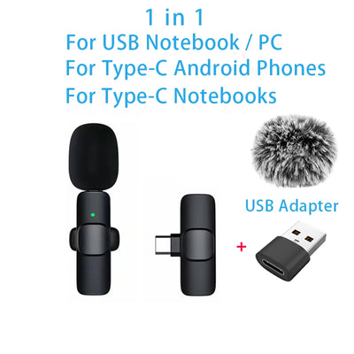 Wireless Lavalier Microphone Portable for iPhone Android PC Camera Live
