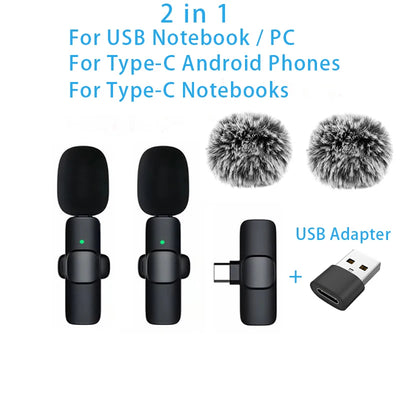 Wireless Lavalier Microphone Portable for iPhone Android PC Camera Live