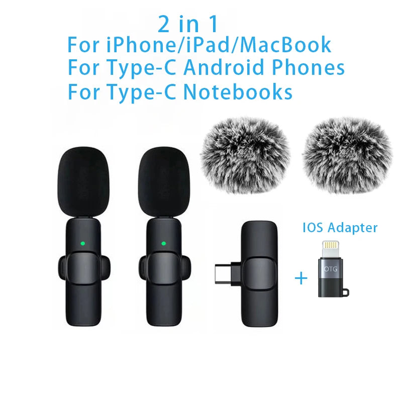 Wireless Lavalier Microphone Portable for iPhone Android PC Camera Live