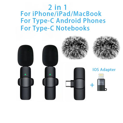 Wireless Lavalier Microphone Portable for iPhone Android PC Camera Live