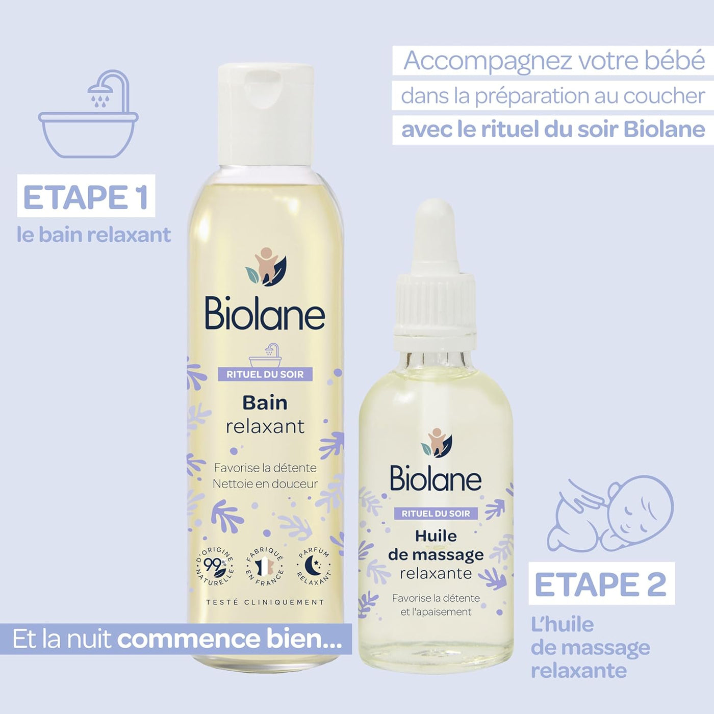 BIOLANE - Huile de massage - Bébé - Détente - Parfum relaxant et apaisant - 99% d'ingrédients d'origine naturels - 50ml