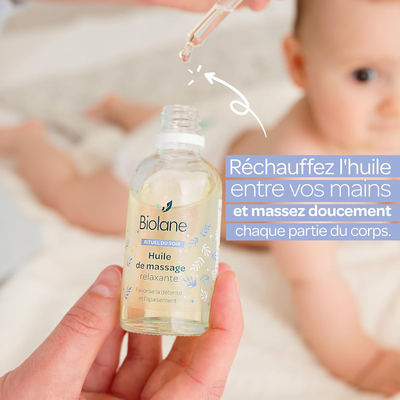 BIOLANE - Huile de massage - Bébé - Détente - Parfum relaxant et apaisant - 99% d'ingrédients d'origine naturels - 50ml