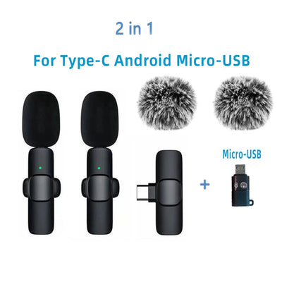 Wireless Lavalier Microphone Portable for iPhone Android PC Camera Live
