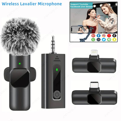 Wireless Lavalier Microphone Portable for iPhone Android PC Camera Live
