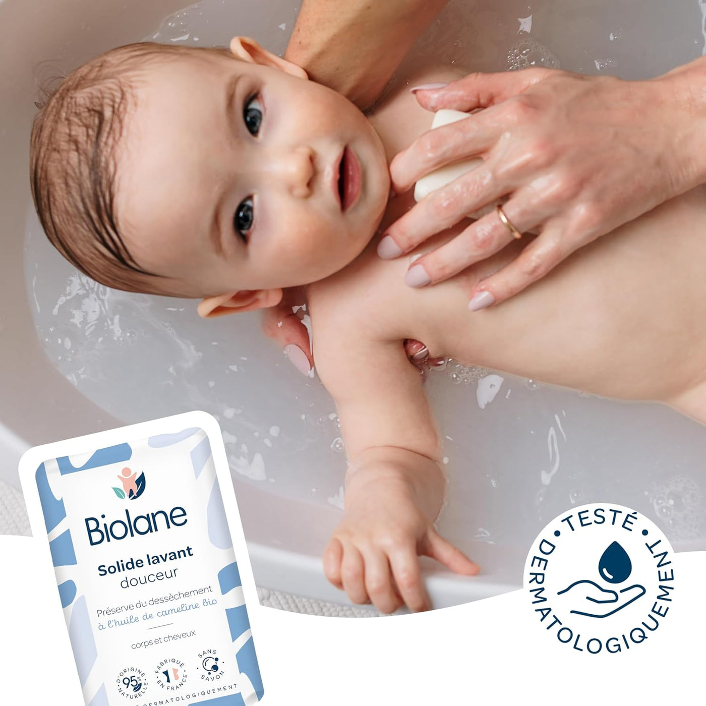 BIOLANE - Solide Lavant Douceur - Bain Bébé - 95% d'Origine Naturelle -75g - Corps et Cheveux - Sans savon