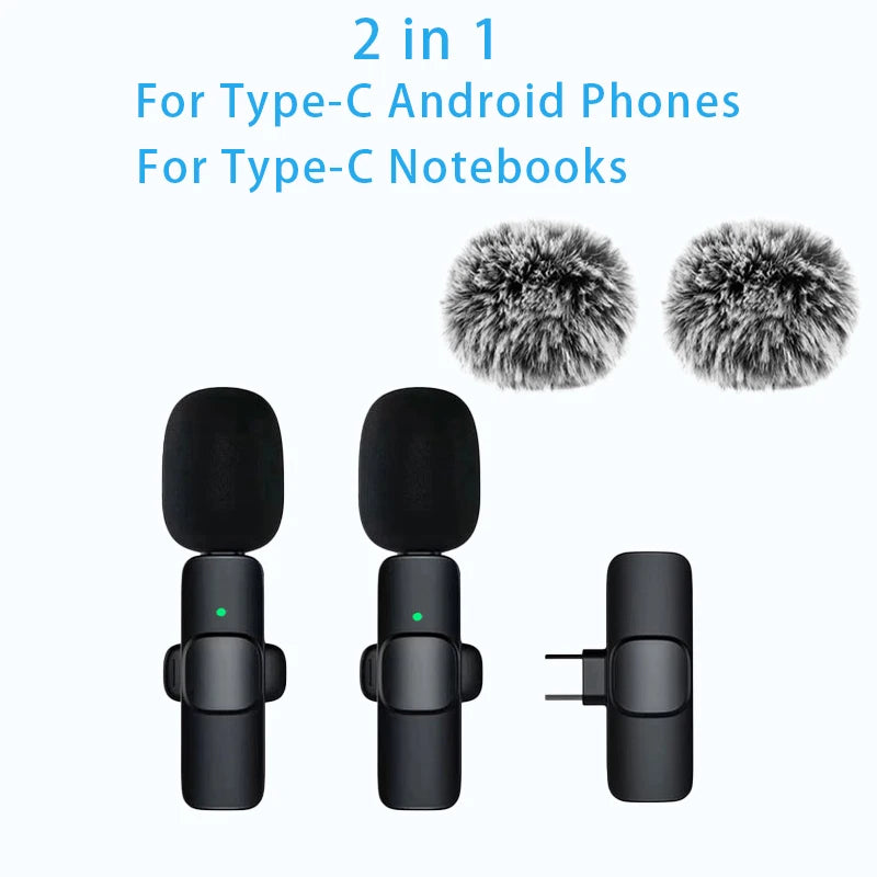 Wireless Lavalier Microphone Portable for iPhone Android PC Camera Live