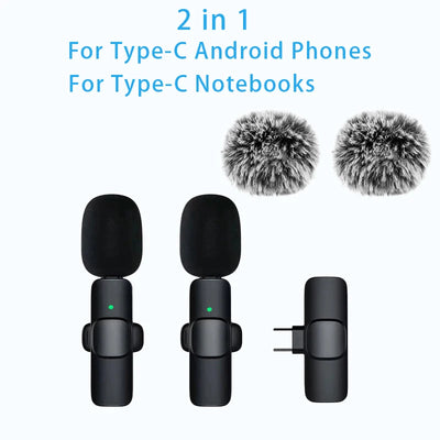 Wireless Lavalier Microphone Portable for iPhone Android PC Camera Live