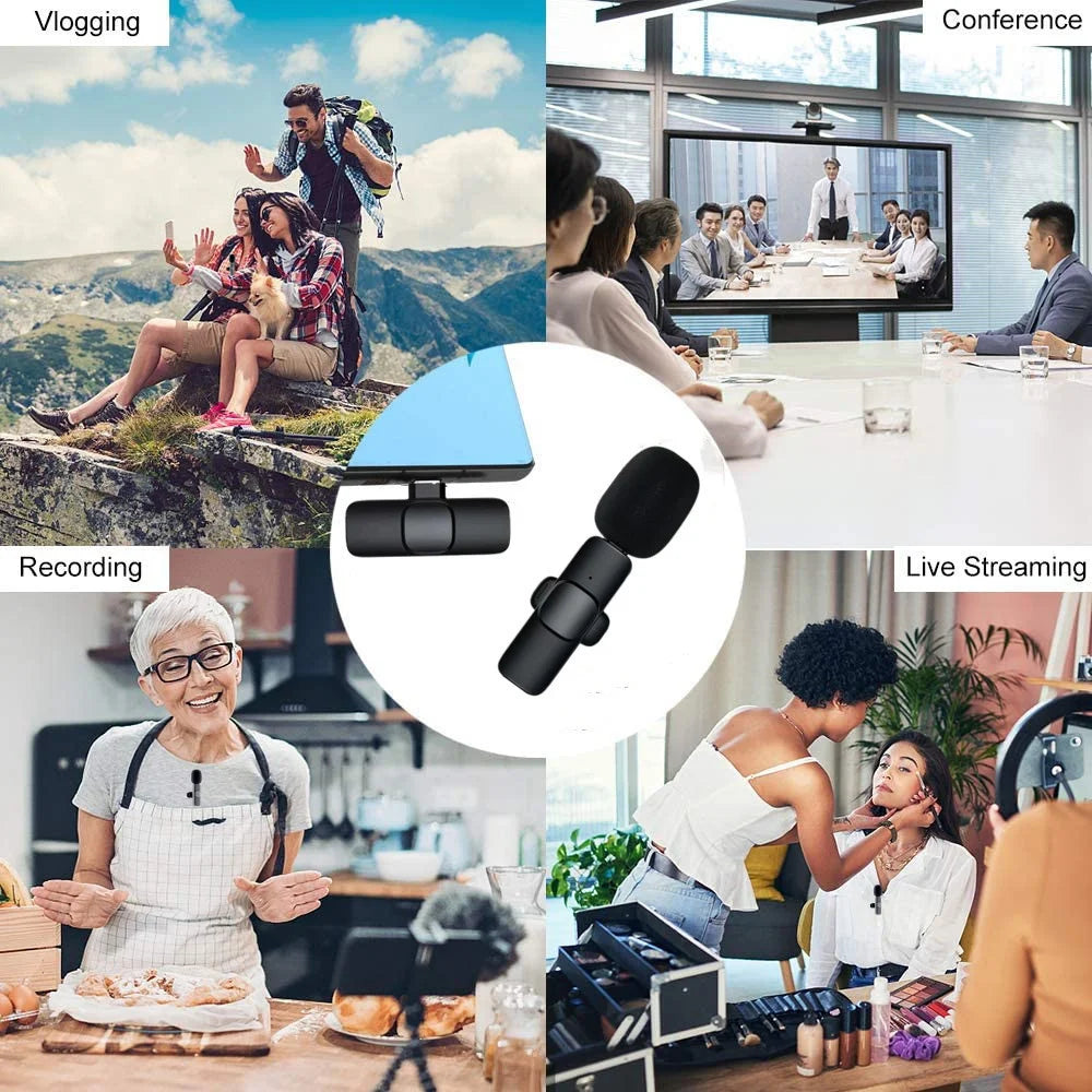 Wireless Lavalier Microphone Portable for iPhone Android PC Camera Live