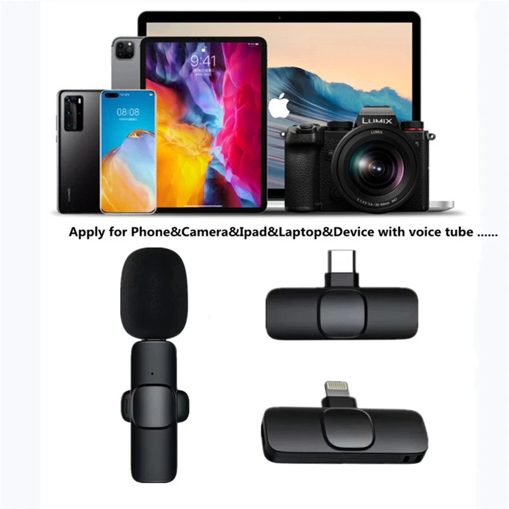 Wireless Lavalier Microphone Portable for iPhone Android PC Camera Live